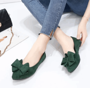Stylish Bow Tie Flock Flat Coat Shoes
