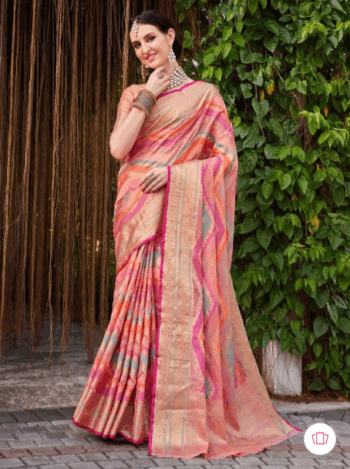 KALINI Designer Silk Blend Woven Banarasi Saree With Blouse Piece