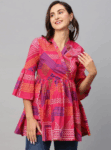 Bandhani Printed V-Neck Pure Cotton Short Kurti