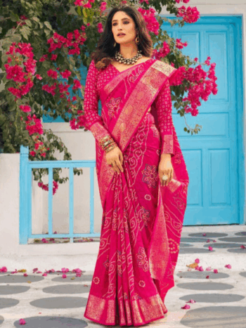 Mitera Designer Bandhani Printed Zari Sungudi Saree