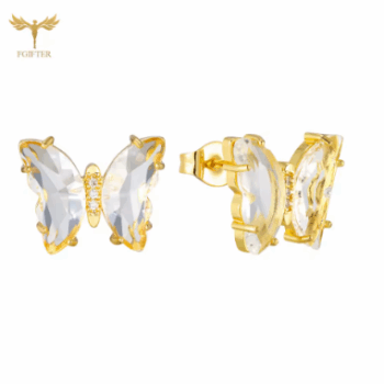 Big Zircon Butterfly Golden Copper Stud Earrings for Women